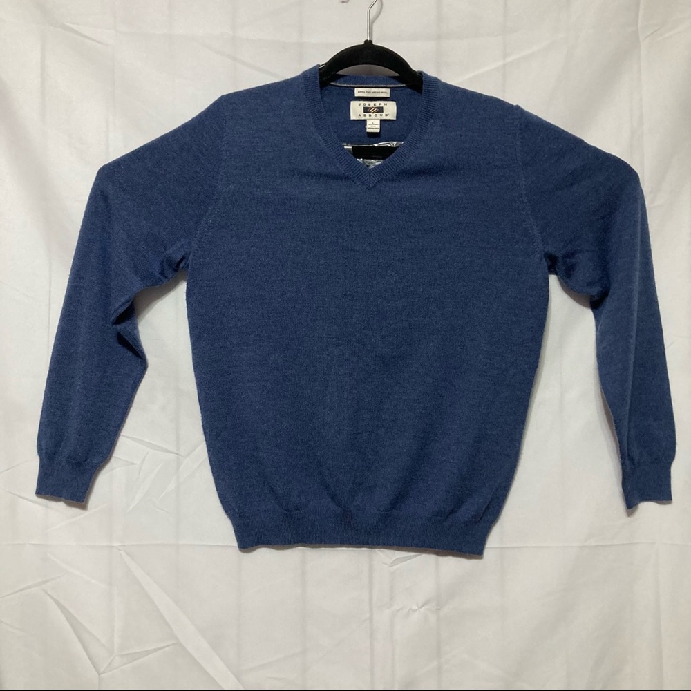 Joseph Abboud Sweater Extra Fine Merino Wool Mens L Blue V Neck